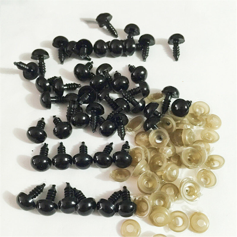 Accesorios de plástico negro para muñecas, 50 piezas, 5/6/7/8/9/10/12/14/16/18/20/22/24mm, Ojos de seguridad de felpa para Juguetes DIY