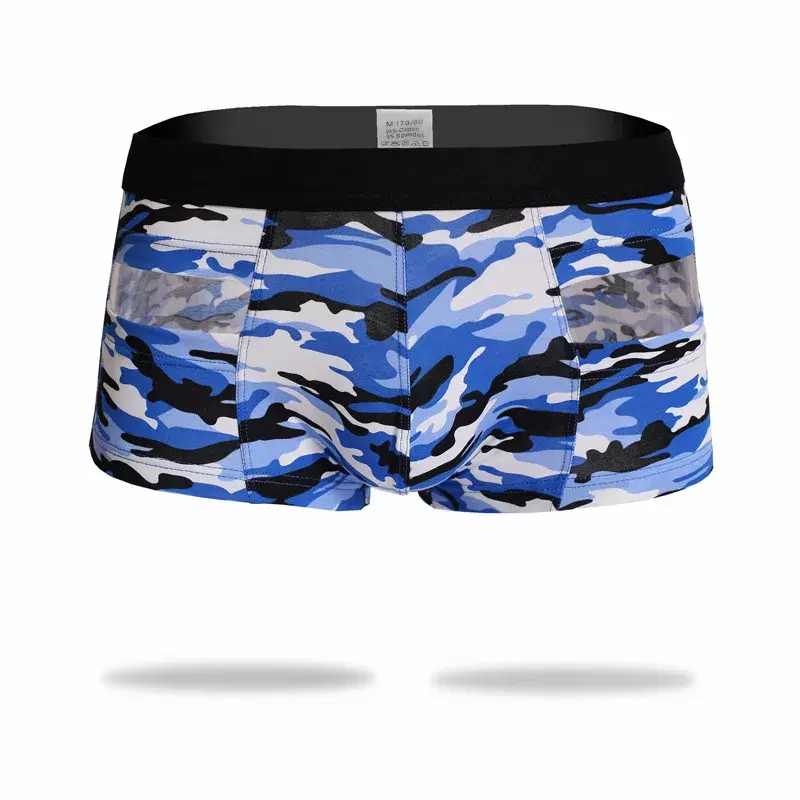 Men's Underwear, Flat Angle, Medium Waist, Sexy Camouflage, Hollow Out, Sexy Flat Angle Pants, U Convex, Breathable