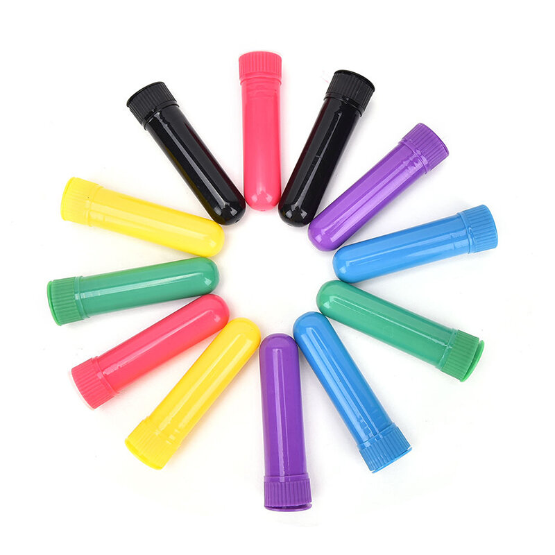 Inhaladores nasales de plástico de colores esenciales, tubos de aromaterapia, palos, contenedor Nasal con mechas para aceite de nariz, 12 unids/set