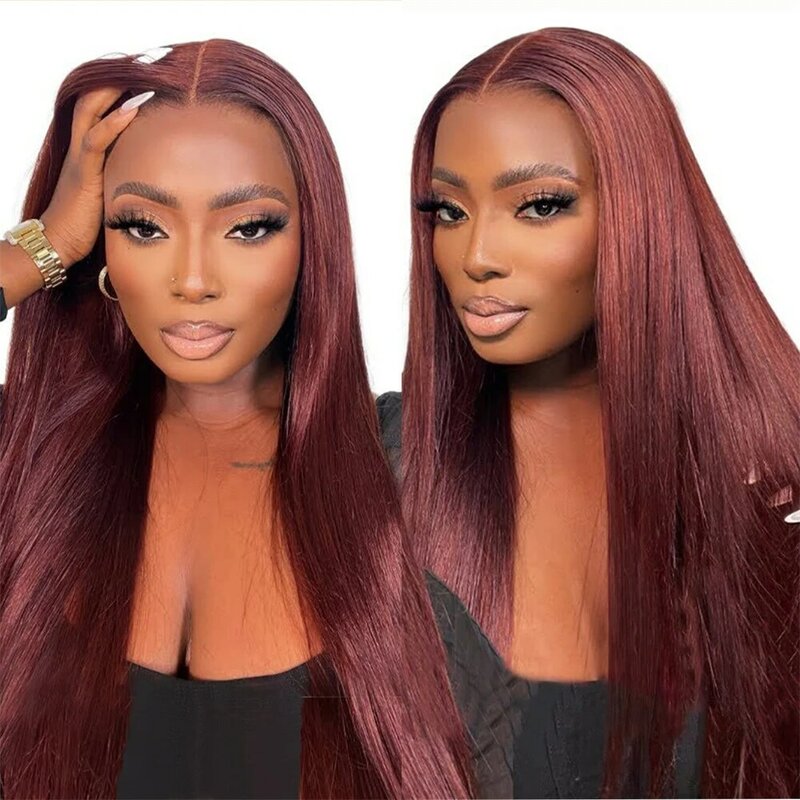 13x4 13x6 Reddish Brown Lace Front Human Hair Wigs Pre Plucked Dark Red Brown Bone Straight HD Lace frontal Wig 4x4 Closure Wigs