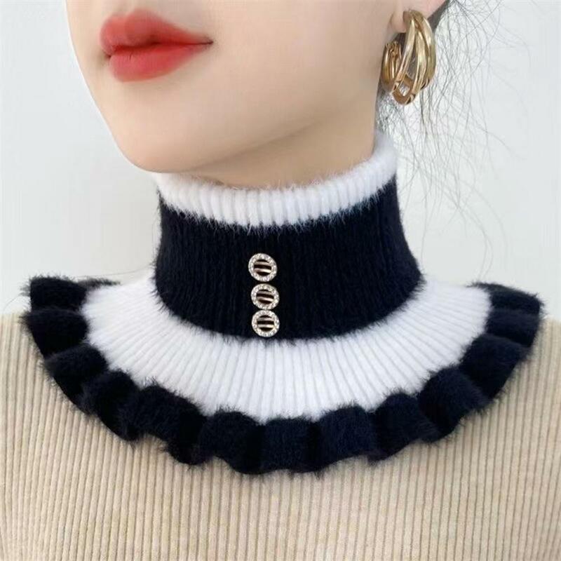 Women Winter Scarf Fake High Collar Ruffle Knitted Scarf Elastic Warm Windproof Neck Protection Decorative Neck Warmer