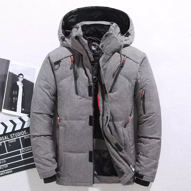 男性用の厚くて暖かいフード付きジャケット,白いダックダウンコート,良質,冬
