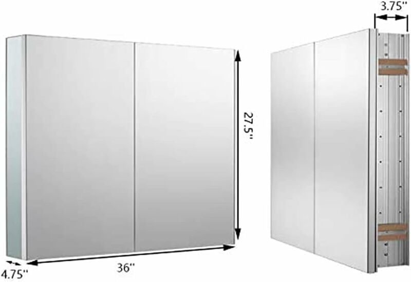 Sunrosa-Aluminum Medicine Cabinet with Mirror Door, Bathroom Mirror Cabinet, Wall-Mounted e Recessed, M, 36 "× 27,5"