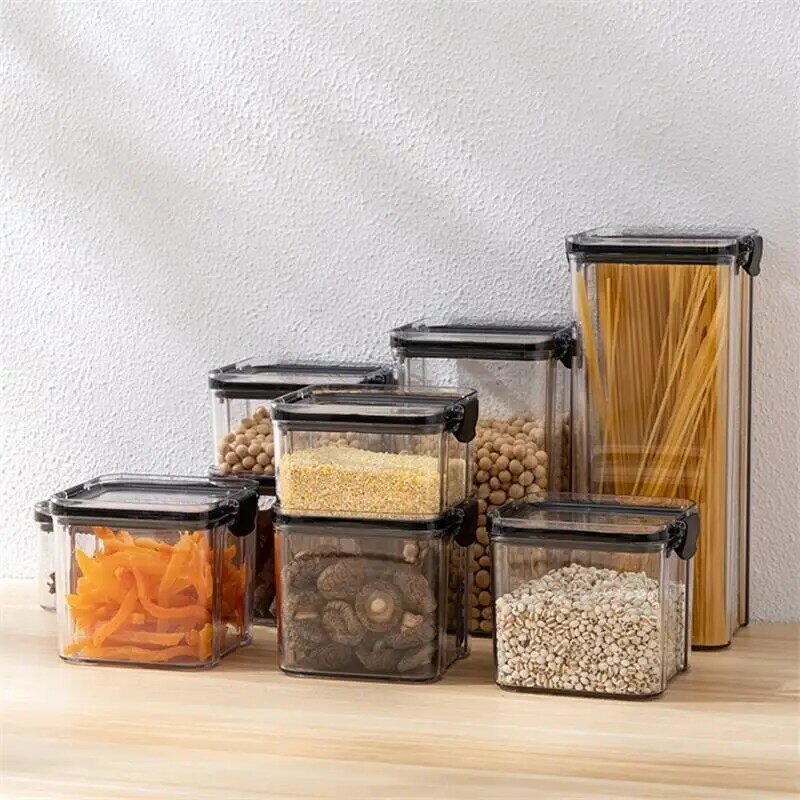 Wbbooming 4 latas seladas de plástico de capacidade diferente caixa de armazenamento de cozinha recipiente de comida transparente manter fresco novo recipiente claro