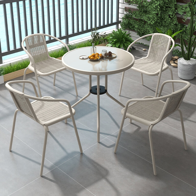 Kombination aus Tisch und Stuhl im Freien Innenhof Außen balkon Esstisch und Stuhl Eisen Kunst Tisch im Freien