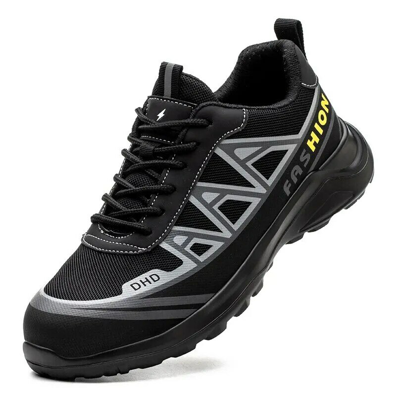 Sepatu bot olahraga untuk pria, sepatu bot keselamatan kerja tahan tusukan, sepatu pelindung jari kaki baja, sepatu tahan banting