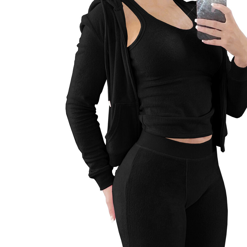 2022 Autumn And Winter Sportsuit Tracksuit Two Piece Set Shirt + Crop Tank Top + Long Pants Streetwear Clothes For Women Outfit