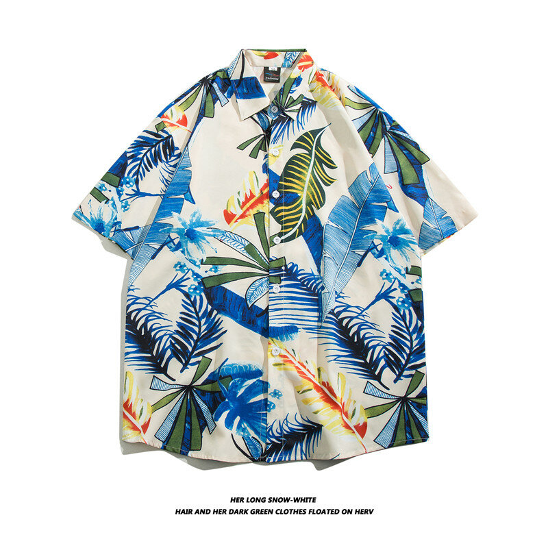 Thai floral shirt men's and women's trendy brand loose oversized Hawaiian shirt jacket trendy casual style travel