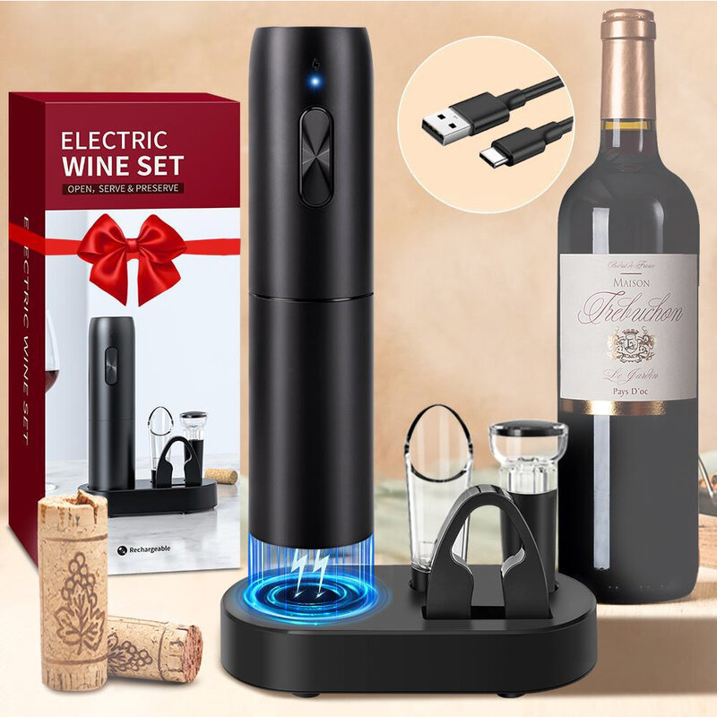 Ouvre-bouteille de vin électrique avec base de charge, tire-bouchon à vin rouge automatique, outils rechargeables, produits de cuisine