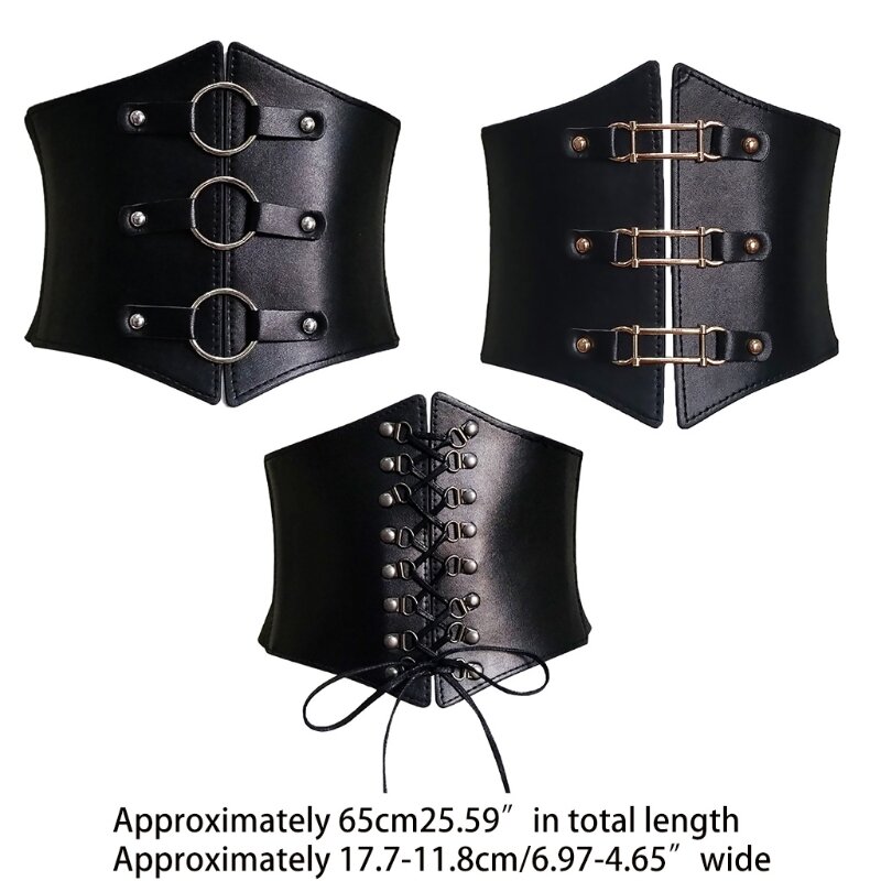 Steampunk Underbust Corset Buckle Bandage Corset Wide Pu Leather Slimming Body
