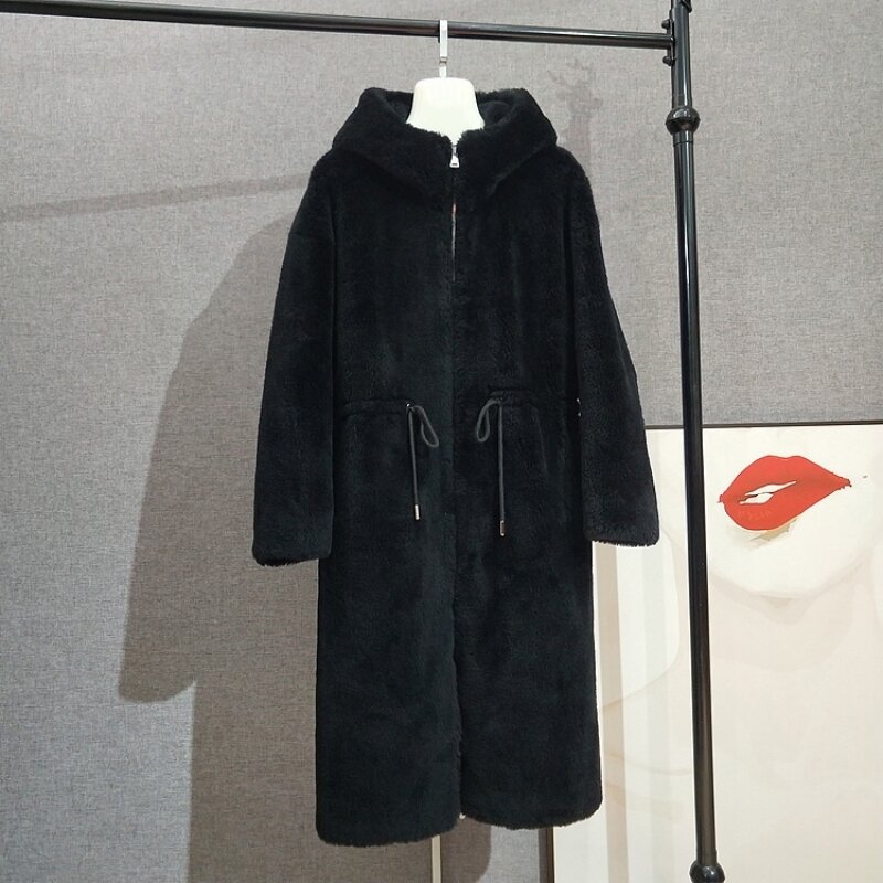 Abrigo largo con capucha para mujer, chaqueta de lana auténtica, Parka gruesa y cálida, JT305