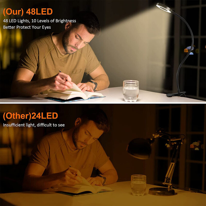 48 LED klip pada lampu meja 360 ° fleksibel leher angsa lampu meja baca Perawatan Mata penjepit USB buku lampu malam lampu belajar membaca