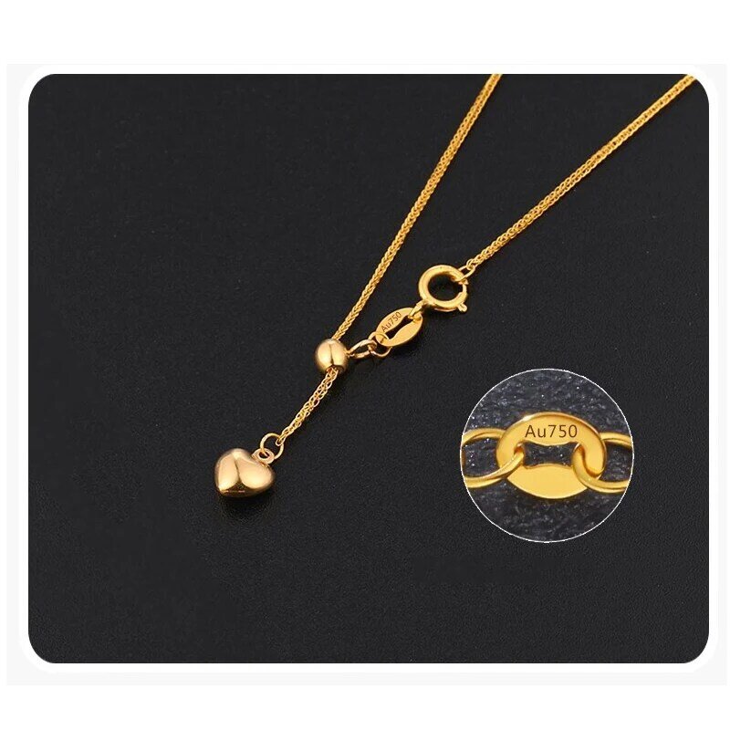 Collar de Chopin de oro de 18 quilates para mujer, cadena Lisa Au750, cadena de extensión de estiramiento ajustable, cadena de clavícula en forma de corazón