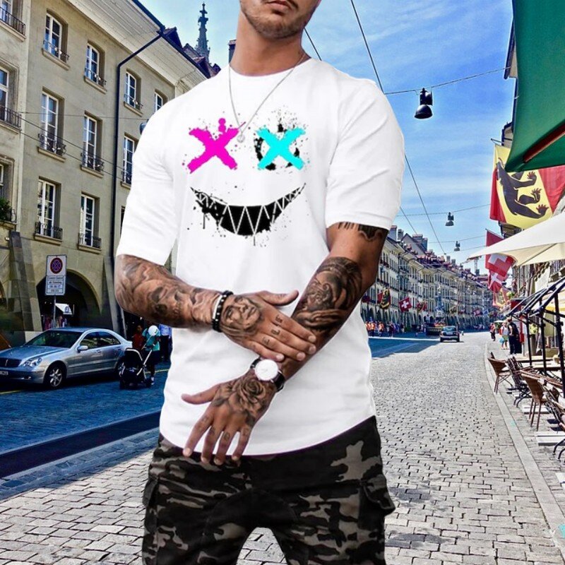 Camiseta solta de algodão masculina, estampada 3D com flores, roupas casuais de rua, moda hip-hop, alta qualidade, verão