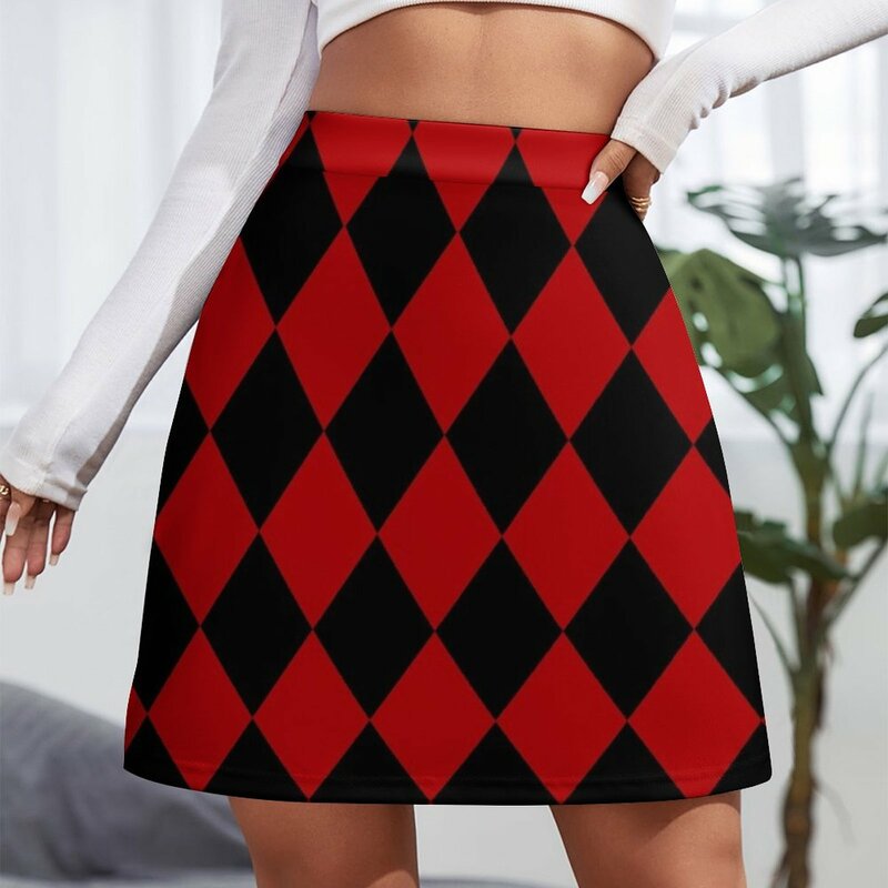 女性用ミニスカート,ラインストーン付きショートスカート,赤い風デザイン