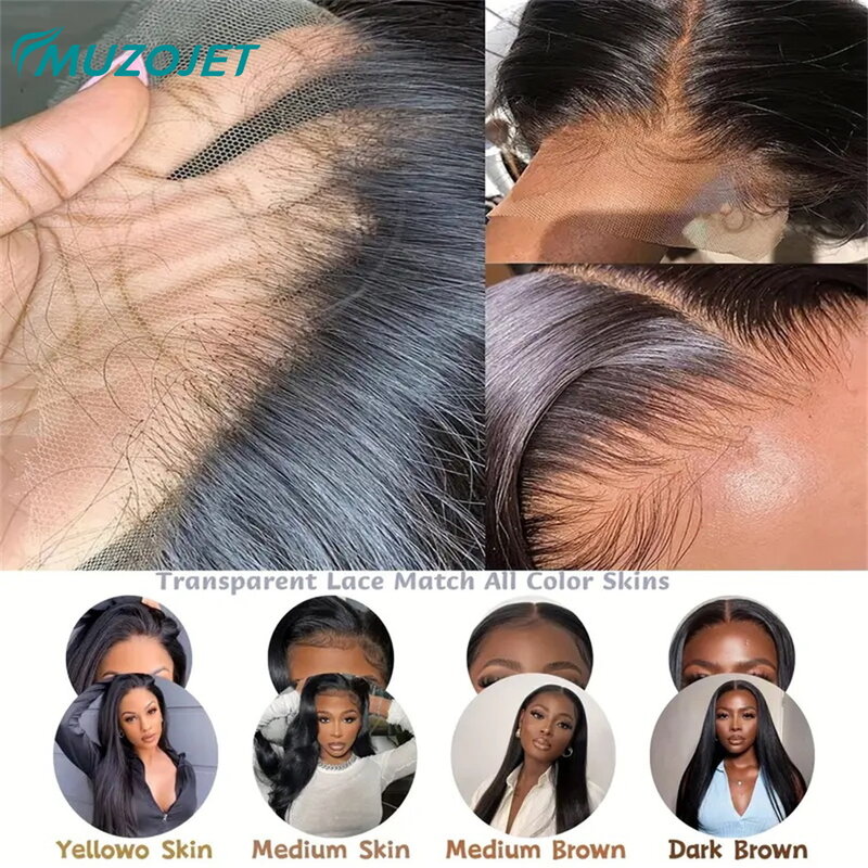 Perucas frontais de renda reta com cabelo de bebê para mulheres negras, cabelo humano pré-arrancado, renda transparente HD, densidade 180%, 13x6