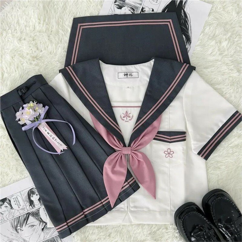 Uniforme escolar japonés para niñas, disfraz de Anime japonés, Lolita, Top marinero, Falda plisada, XS-XL