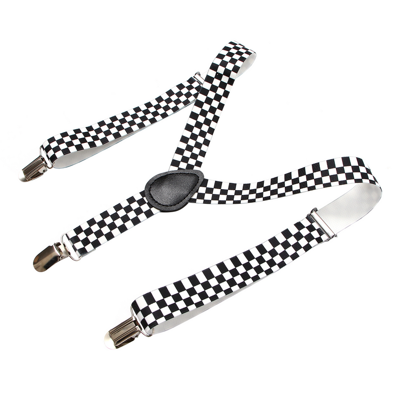 Karierte Clip-On-Hosenträger elastischer Clip-On-Hosenträger (schwarz + weiß)