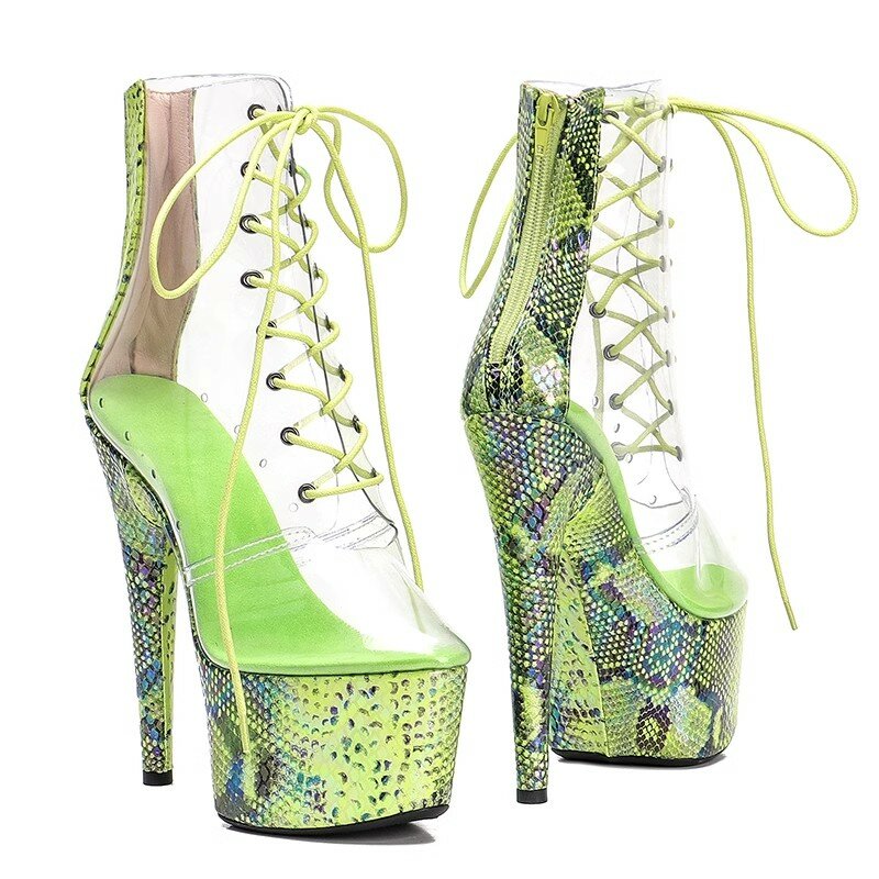 حذاء بوت كاحل للنساء من Auman Ale-PVC ، كعب عالي ، إصبع دائري ، علوي ، مثير ، غريب ، حفلات ، حذاء رقص عمود ، جديد ، 082 ، 17 ، 7 بوصة
