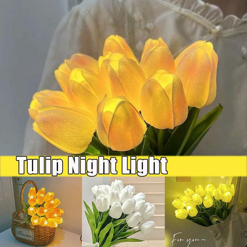 Artificial Tulip Lights LED Table Lamp Wedding Valentines For Home Party Living Room Bedroom Decoration Gift W9N0