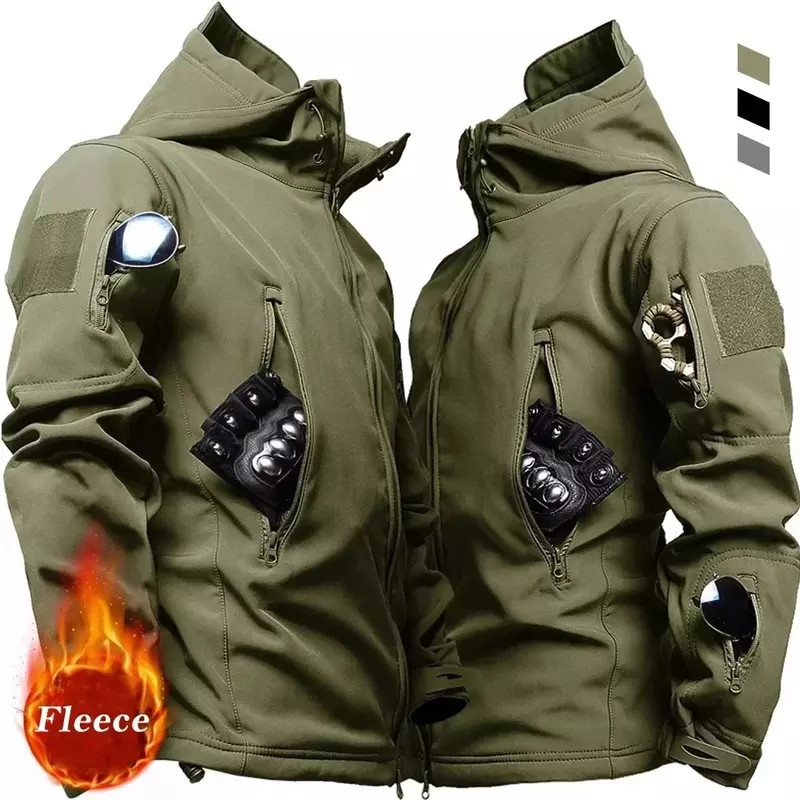 Outdoor Jackets Men Shark Skin Soft Shell Tactical Waterproof  Windbreaker Combat Jacket Mens Hooded Bomber Coats