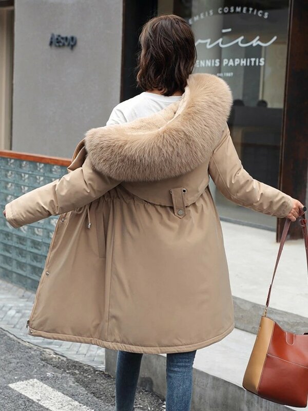 Chaqueta de algodón para Mujer, abrigo grueso y cálido, Parka informal de piel grande con capucha, novedad de invierno, 2022