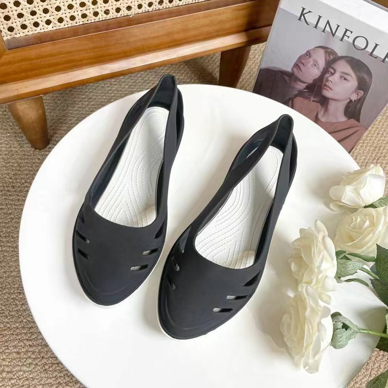 Baotou รองเท้าแตะสำหรับผู้หญิง, ใหม่รองเท้าแตะรองเท้าพื้นเตี้ยเจลลี่พื้นนุ่ม gratis ongkir รองเท้าแตะชายหาดกลางแจ้งกันลื่นระบายอากาศ
