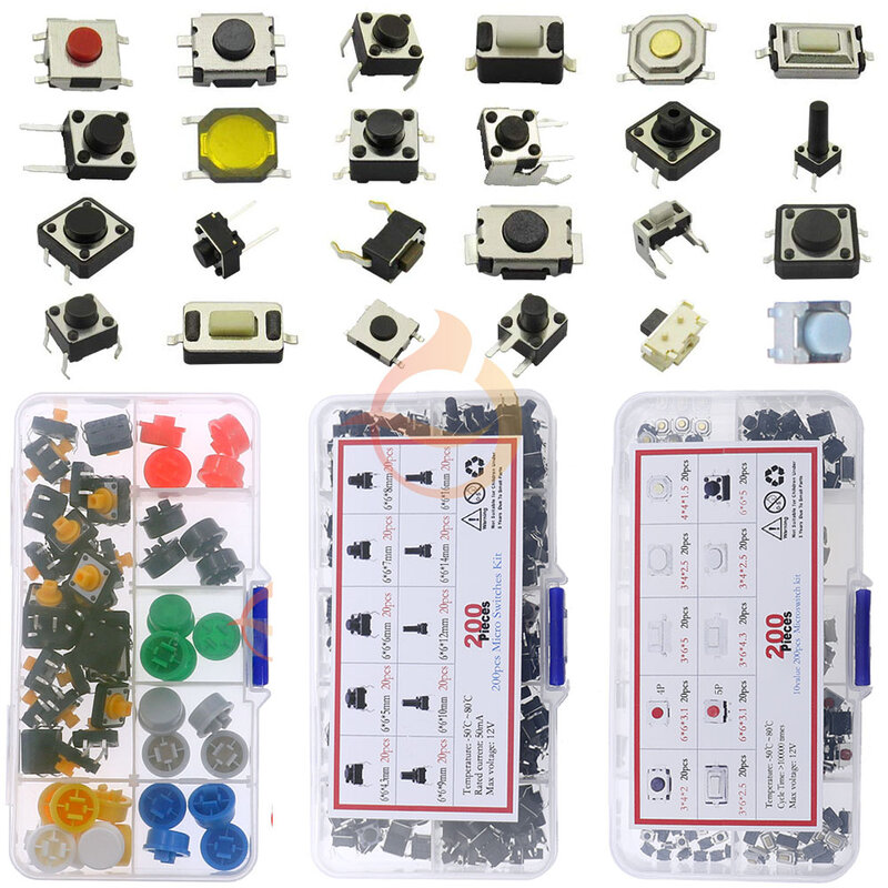 Interruptor de botão tátil momentâneo, controle remoto do carro, teclas de toque, ON e OFF DIP, SMD DIY Micro Switch, kit misto