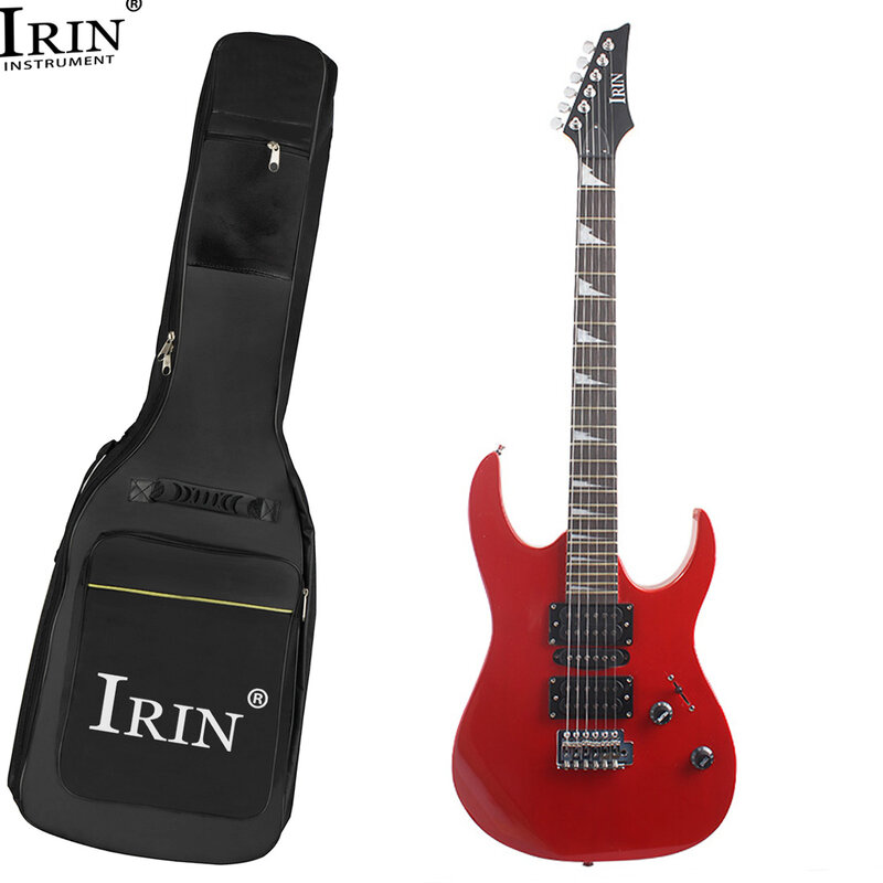 Красная электрическая гитара IRIN, 6 струн, 24 лада, грифельная доска из палисандра, электрическая гитара с рюкзаком, весло-струна