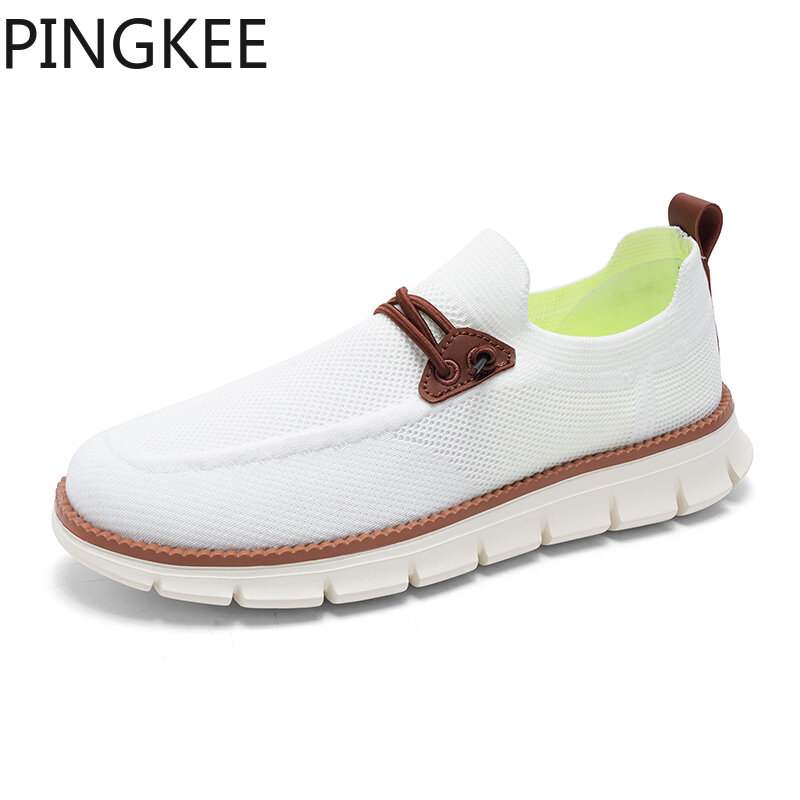 PINGKEE Knit Soft Mesh Upper Lightweight Loafers Shoes for Men's Slip-on Design Durable MD Outsole Mens Walking Casual Sneaker