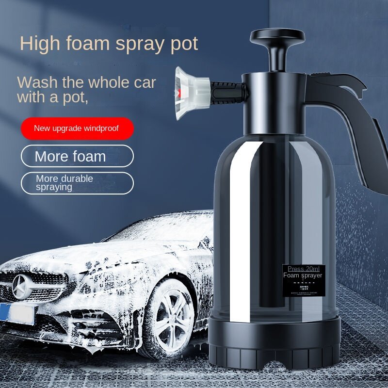 Pulverizador de espuma con bomba de mano, Cañón de espuma neumático de mano, botella de Spray de lavado de coches, limpieza de ventanas de automóviles, 3 tipos de boquilla, 2L