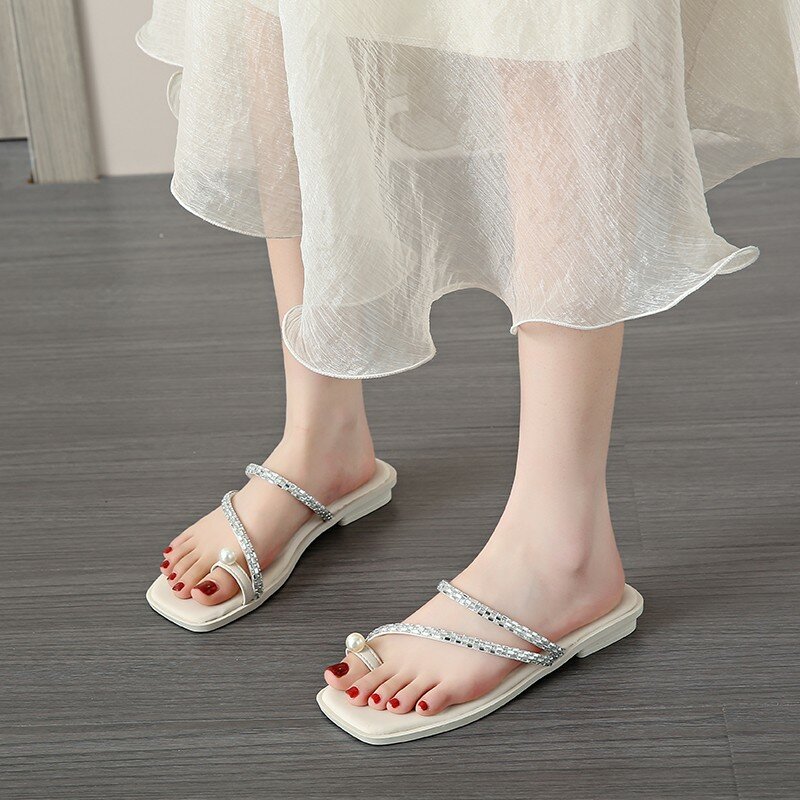 DOGHC 2024 NEW Square Heel Shoes Rubber Flip Flops Low Woman's Slippers Slides Fashion Shale Female Beach Block