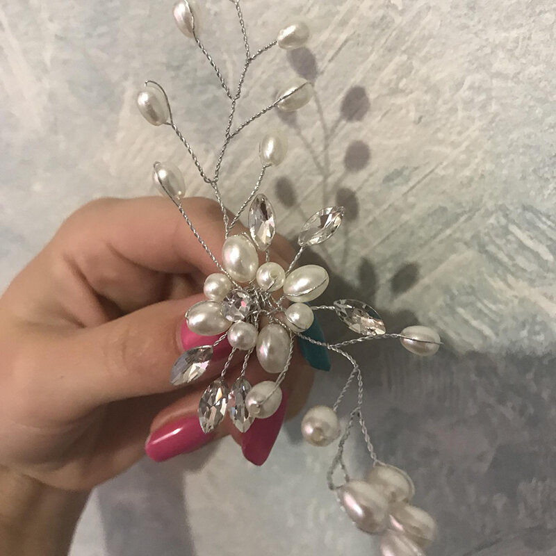 Buatan tangan kristal mutiara bunga sisir rambut Tradisional Cina jepit rambut klip ikat kepala untuk wanita pengantin perhiasan rambut pernikahan