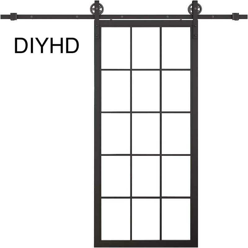 DIYHD TSD01 30x80" Black Framed Clear Glass Sliding Barn Door Slab,Tempered Assembled Prehung Glass Door Panel