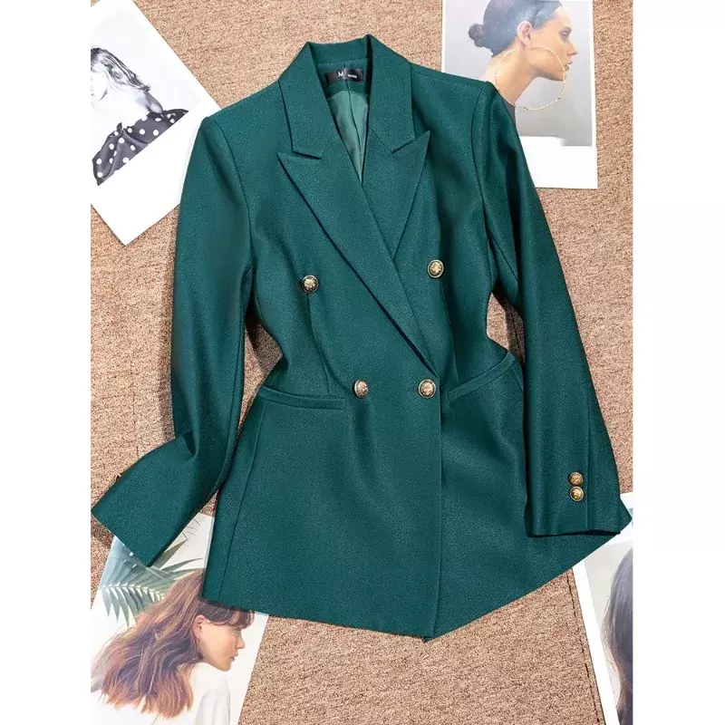 Jaket kerja wanita lengan panjang, Blazer Formal wanita, jaket lengan panjang Solid, hijau, pakaian kerja kantor kualitas tinggi