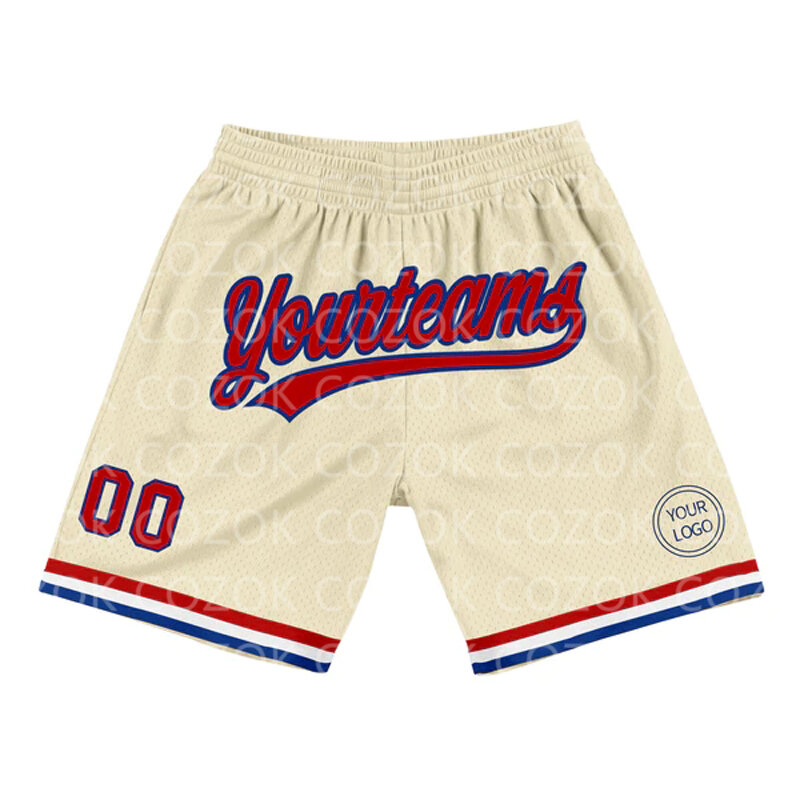 Pantalones cortos de baloncesto personalizados para hombre, Shorts de playa de secado rápido, estampado 3D, auténtico, color crema