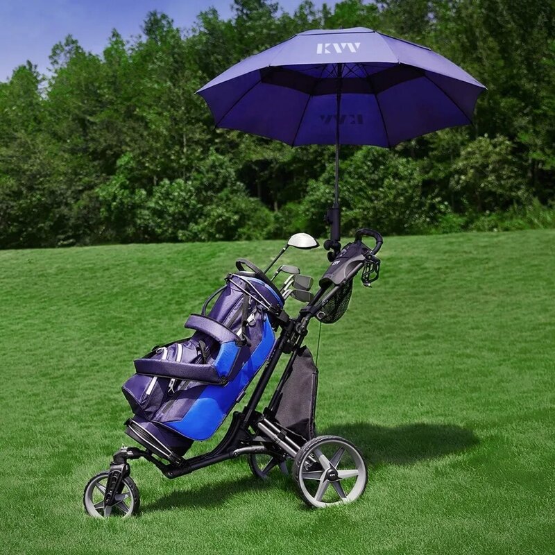 360 z 3 kołami obracający się wózek golfowy z przednim kołem otwiera się i zamyka w jednej sekundzie-w zestawie stojak na parasole bez