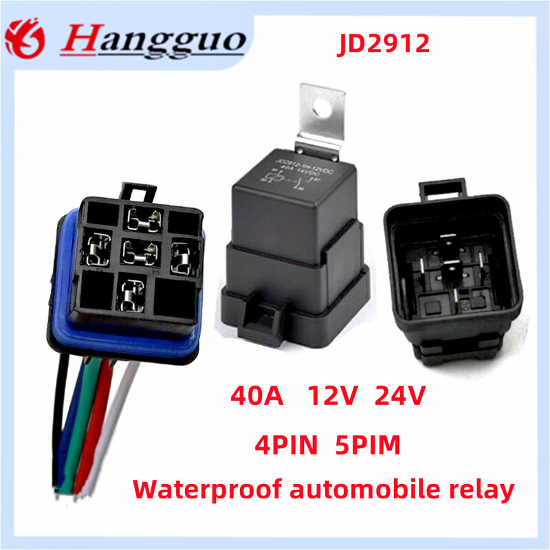 2PCS/Lot 40A automotive relay 12V24V40A waterproof integrated relay four pin five pin including socket
