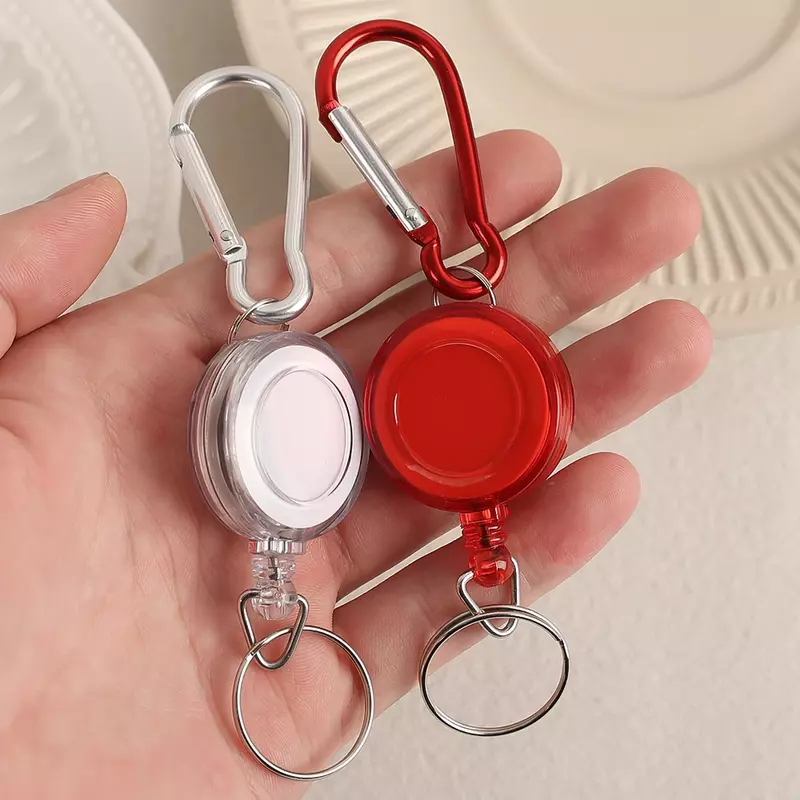 Retractable Steel Cord Pull Reel Keychains Spring Buckle Clasp Wire Rope Key Ring Recoil ID Card Holder Sporty Multiple Tools