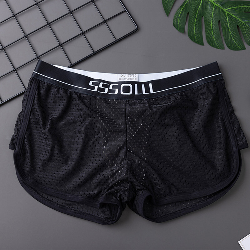 Sexy Men Ice Silk Seamless Breathable Boxer Briefs Fine Mesh Perspective Shorts Underwear Pouch Underpants Casual Loose Panties
