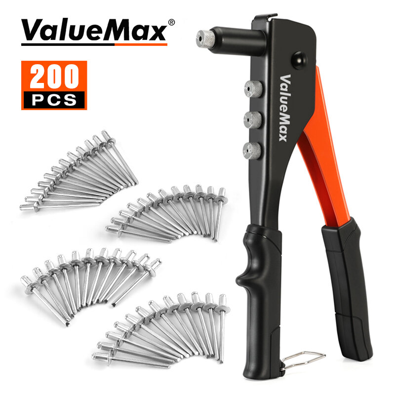 Zestaw nitownica ręczna ValueMax 4 w 1 profesjonalne ręczne narzędzie do naprawy domu i DIY z 200 nitami narzędzie ręczne