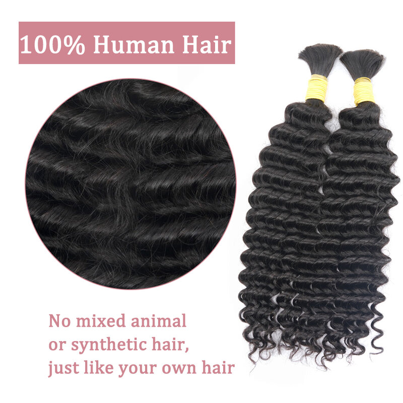 Deep Wave Original Bulk Human Hair No Weft for Braiding Brazilian 100% Remy Hair Extensions for Women Natural Black Human Hair
