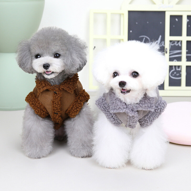 British Style Dog Jacket Lamb Fleece Winter Warm Dog Clothes for Small Dogs Puppy Costume Chihuahua Coat Pet Pug Yorkie Outfits