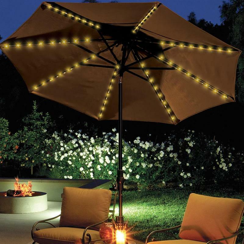 Solar LED Lighted Patio Umbrella Cantilever Hanging Umbrella with 8 Brightness Modes Outdoor Decors Suitable for Courtyard