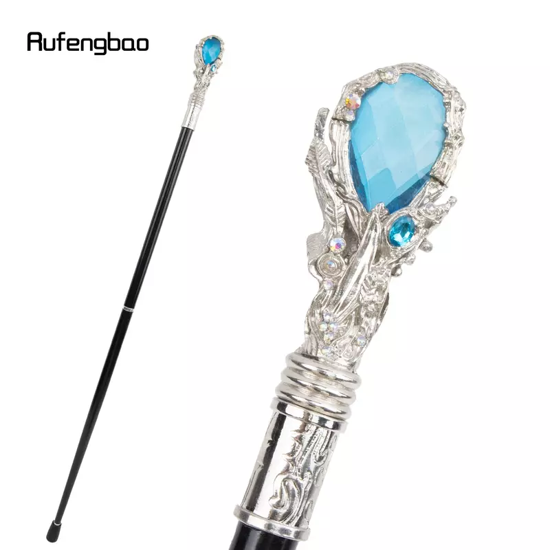 Tongkat berjalan biru terang tipe berlian putih stik berjalan dekorasi modis tongkat Cosplay elegan pria tombol Crosier 93cm