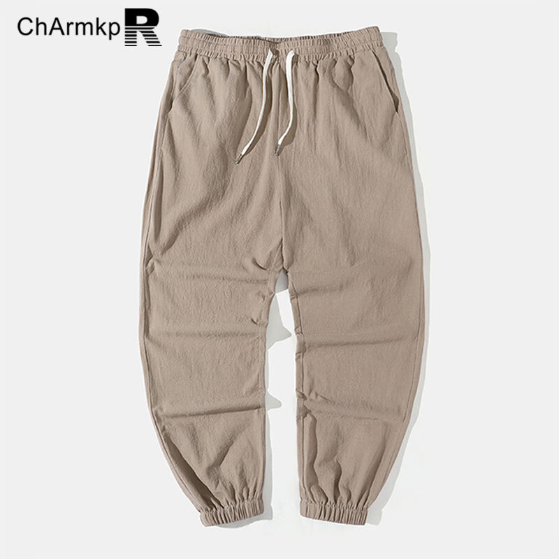 Летние длинные брюки ChArmkpR 2024, Мужская одежда, модные однотонные брюки, уличная одежда, повседневные свободные брюки с завязками на талии
