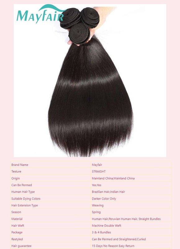 Peruvian 100% Human Hair Straight Bundles Weaving Weave For Black Women 3 4 Bundles Deal Natural  Bundle Hair Extensions 32 Inch