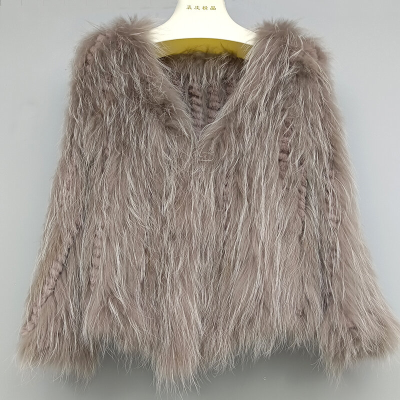 女性のためのアライグマの毛皮の毛皮のコート,新しいコレクション,ウサギの毛皮の骨の裏地,両面,ファッショナブルな,短い本物の毛皮のコート