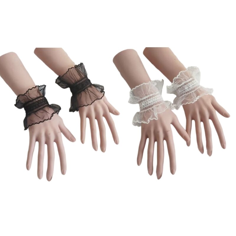 Wrist Cuffs for Woman Fashion Pleated Lace Cuffs Detachable Shirt Fake Sleeve Cuffs Sweet Decorated Dress Accessories