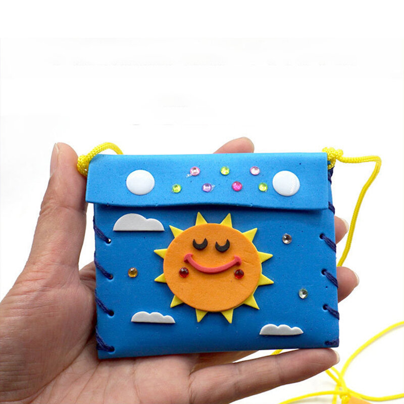 5 Stück DIY handgemachte Brieftaschen Kunst handwerk Kits Spielzeug kreative Nähen Münz geldbörse Eva Schaum Taschen 3D Kristall Dekoration Aufkleber Kinderspiel zeug